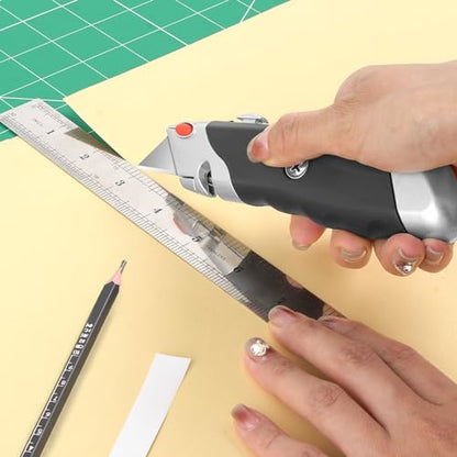 DIYSELF 10 Pack Utility Knives, Quick-Release Box Cutters with Rubber Grip | Heavy Duty Box Cutter Retractable, 5 Extra Blades, Razor Knife for Cardboard, Cartons, Packages, Warehouse, Office and DIYers - style: 10 Pack