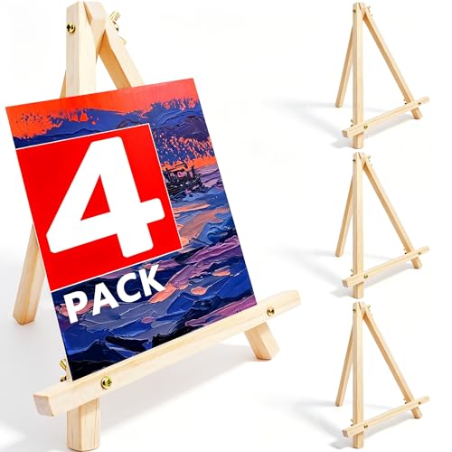 4 Pack 9 Inch Wood Easels, Tripod, Table Top Easels for Painting, Art Crafts Painting Party Easel, Student Tabletop Easels Stand for Painting, Portable Mini Canvas Photo Picture Sign Holder