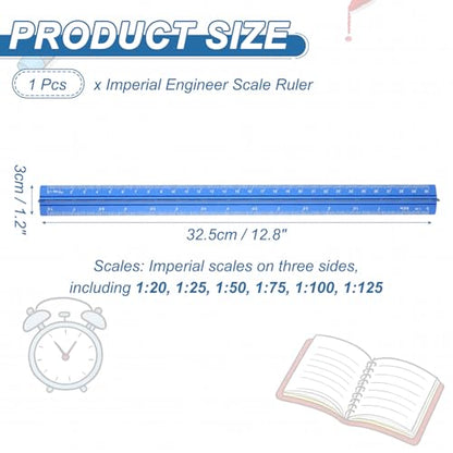 YOKIVE Metric Engineer Scale Ruler, (13 Inch, Blue) Architectural Small Scale Ruler Aluminum Triangular Civil Drafting Tool for Architect Blueprint Engineering Office Supplies - color: Blue