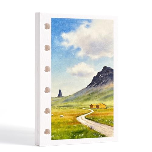 Fuumuui Watercolor Paper Refill for 24-Colors Travel Watercolor Set - 300gsm 100% Cotton Cold Pressed Pre-Punched Loose Leaf Paper, 20 Sheets Acid Free Drawing Paper Compatible - 3.1 * 4.7 Inches - size: Refill Paper(M)