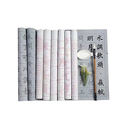10 Pcs Water Drawing Writing Cloth Sets Reusable Water Paper Chinese Magic Mat for Students Chinese Calligraphy Practice with Water Dish, Brush Pen