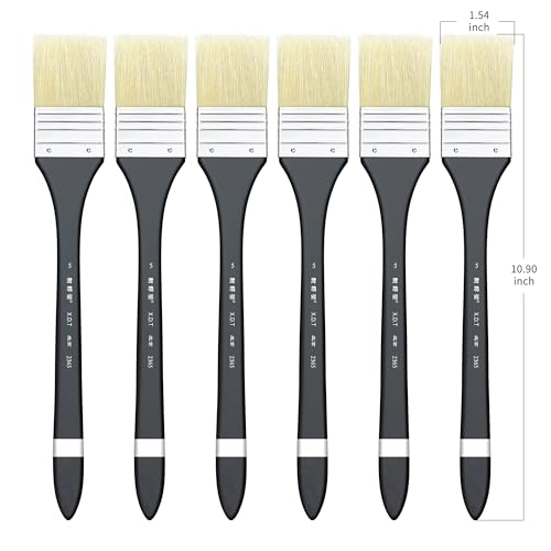 XDT#2365 Hake Artist Paint Brush 6 Piece Set #1.54in, Medium Stiff Hog Bristle Paint Brushes for Acrylic Painting, Acrylic Oil Watercolor - size: #1.54 6Pc