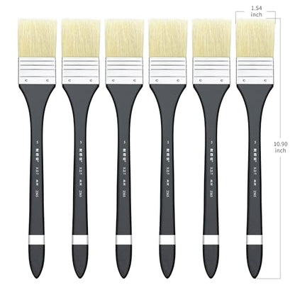 XDT#2365 Hake Artist Paint Brush 6 Piece Set #1.54in, Medium Stiff Hog Bristle Paint Brushes for Acrylic Painting, Acrylic Oil Watercolor - size: #1.54 6Pc