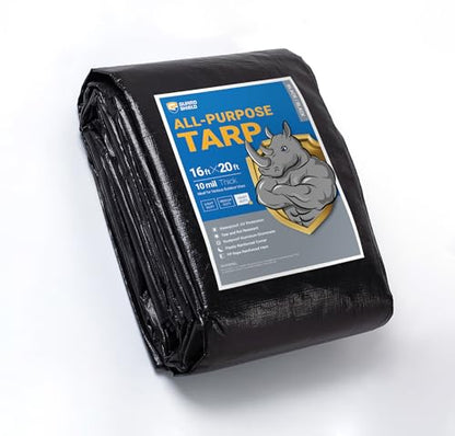 GUARD SHIELD Tarps Heavy Duty Waterproof 16x20 Feet Black Poly Tarp Cover Outdoor Thick UV Resistant Tarpaulin with Grommets 10mil - color: Black, size: 16x20