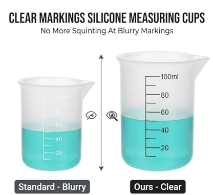 8 PCS Silicone Measuring Cups Kits,Silicone Measuring Cup,100ml Non-Stick Mixing Cups,Precise Scale,Durable Easy Clean for Epoxy Resin,Stain Jewelry Making,Casting Molds, Waxing,DIY, Art,Craft - size: 100ML*8
