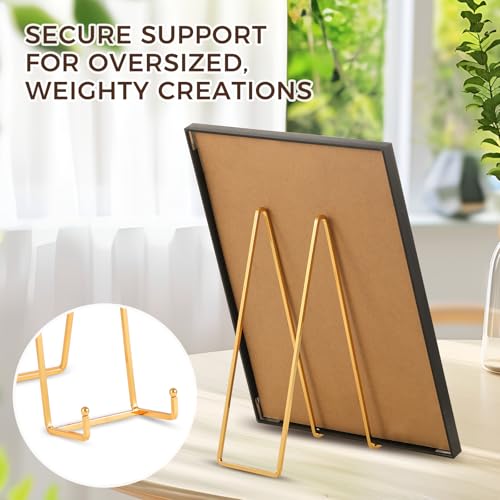Large Plate Holder Display Stand - 12 inch Super Tall Big Plate Stands for Heavy Duty Display - Metal Picture Frame Stand - Tabletop Easel Stand for Decorative Platter | Plaque | Book - 2 Pack - Gold - size: 12 inch-2