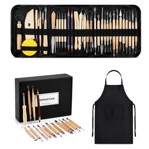 TEMONTIAN Pottery Tools and Supplies Kit, Clay Sculpting Tools Set, 43 PCS - color: BLACK