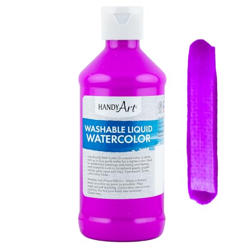 Handy Art Washable Liquid Watercolor Paint, Fluorescent Violet, 8 oz Bottle | Ready to Use Concentrated Dye-Based Liquid, Deep Color Strength, Dilute with Water, Certified Safe AP Non-Toxic, Made in USA - color: Fluorescent Violet