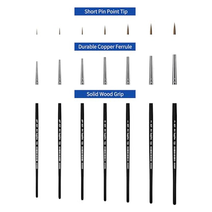 XDT#725 Fine Detail Brushes 7pcs Set, Detail Paint Brushes for Acrylic, Oil, Watercolor, Miniature Art, Body, Face, Craft Painting - size: 7Pcs #00000/#000/#00/#0/#1/#2/#3