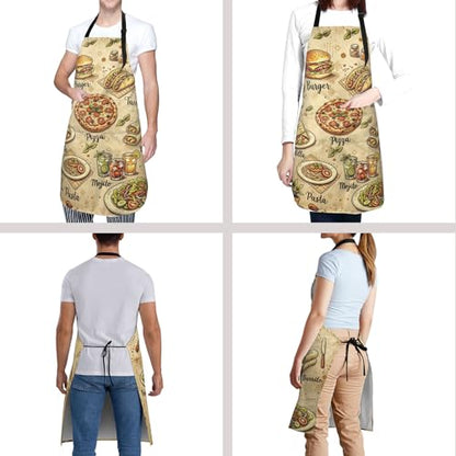 Funny Apron Polyester Grooming Aprons with Pocket for Cooking Kitchen Grilling Adults - color: Retro Menu Colorful