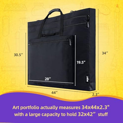 JJRING 32x42 Art Portfolio Tote Bag With Shoulder Strap, Black | Large Carrying Storage Case With Handle For Artwork, Posters, Canvas, And Drawing Boards - size: 32''*42''