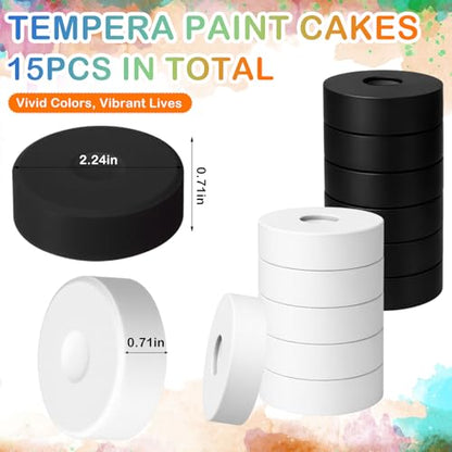 Heigble 12 Pcs Black White Tempera Paint Cakes Washable Tempera Paint Sticks Refill Pack Large Classroom Art Supplies for Painting Drawing Crafts