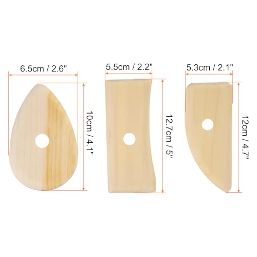 HARFINGTON 3pcs Pottery Ribs 10.3cm 12.7cm 12cm Sculpting Tools Set | Wooden Clay Ceramic, for Finishing Shaping and Smoothing Removing Finger Marks