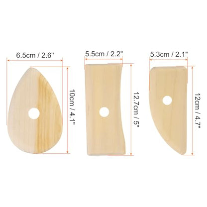 HARFINGTON 3pcs Pottery Ribs 10.3cm 12.7cm 12cm Sculpting Tools Set | Wooden Clay Ceramic, for Finishing Shaping and Smoothing Removing Finger Marks