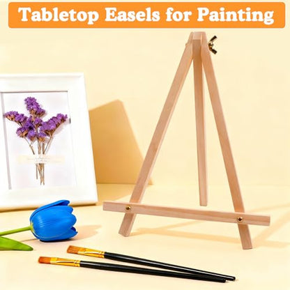 5 Pack 9" Wood Easels, Tabletop Tripod Stand for Painting Party & Crafts | Wood tripod art easels for painting, crafts, sign & photo display; portable mini tabletop stand for party, classroom