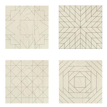 9 Inch Barn Quilt Kit Set 4 | Boho, Milky Way Star, HST, Pineapple | Unfinished wood blocks to paint for DIY parties, farmhouse wall decor, quilting-inspired crafts, handmade gifts. - size: 9 inches (set of 4), style: Boho, Large Milky Way Star, HST Fun,
