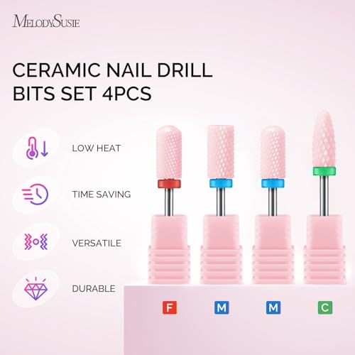 MelodySusie Ceramic Nail Drill Bits Set, 3/32'' (2.35mm) Professional Acrylic Nail File Drill Bit for Manicure Pedicure Cuticle Gel Nail Polishing, 4Pcs, Pink - color: Pink, size: 4 Pcs
