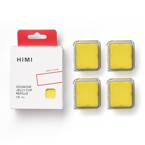 HIMI Gouache Paint Jelly Cup Refill, 4 Pack 30g, Single Color Paint for Artists & Hobby Painters, Unique Design In Jelly Cup Rich Pigment, Non Fading Art Supplies for Canvas and Paper Painting(YELLOW) - color: YELLOW