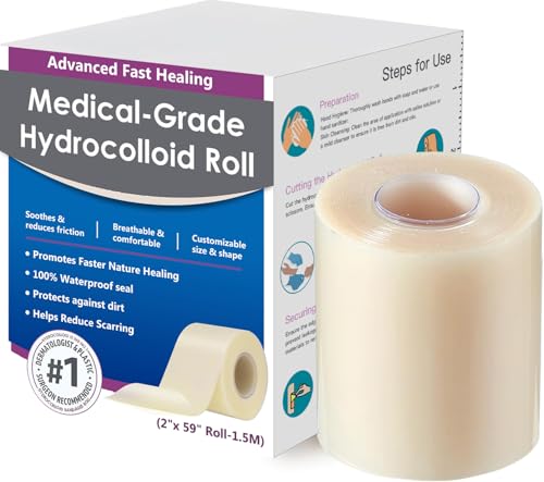 Hydrocolloid Roll for Wound Care, Medical-Grade Hydrocolloid Bandages with Self-Adhesive, Cut-to-Size Patch Bandages, Ultra Absorbent, Waterproof, First Aid Kit Essential (2in*4.8ft)