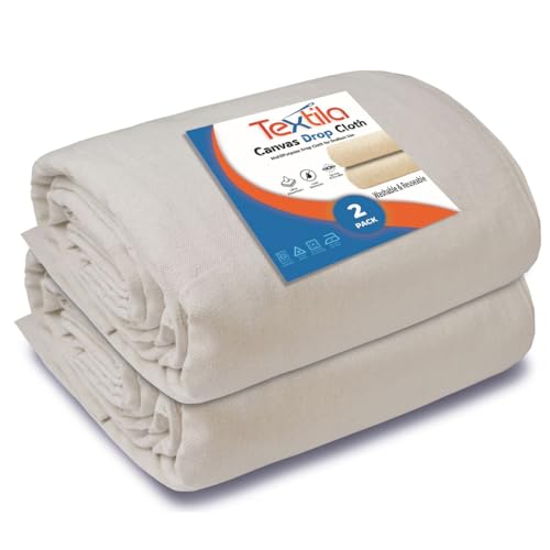 Canvas Drop Cloth for Painting (Size 4x15 Feet - Pack of 2) Painters Drop Cloth for Painting, Furniture, Crutains & Floor Protection - All Purpose Thick Canvas tarp with Double Stitched Edges - size: 4x15 Feet - Pack of 2