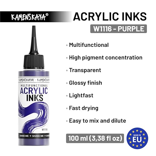 Acrylic Inks, Purple Acrylic Ink, 3.38 Fl Oz (100 ml) | Highly Concentrated, Multifunctional Liquid Acrylic Paint - color: Purple