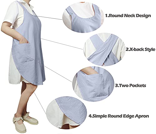 Cotton Cross Back Aprons Solid Color Cooking Kitchen Garden Smock for Women Girls with Pockets - color: Blue