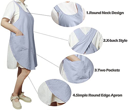 Cotton Cross Back Aprons Solid Color Cooking Kitchen Garden Smock for Women Girls with Pockets - color: Blue