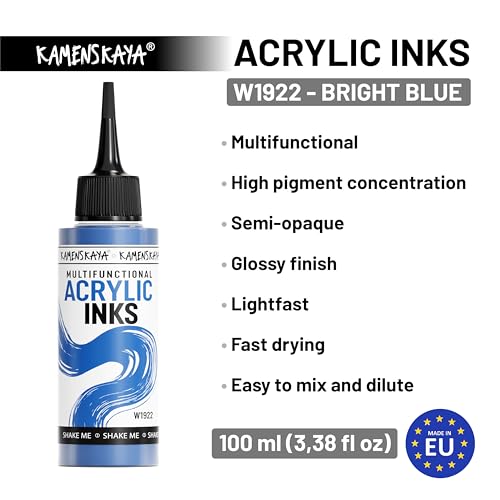 Acrylic Inks for Artists - Bright Blue Acrylic Ink, 3.38 Fl Oz (100 ml) | Highly Concentrated, Multifunctional Liquid Acrylic Paint - color: Bright Blue