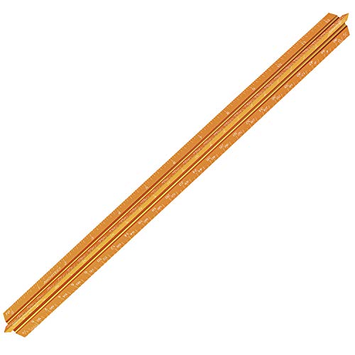 12" Architectural Scale Ruler Aluminum Architect Scale Ruler, Golden | Triangular Scale Ruler for Architects, Draftsman, Students and Engineers - color: Golden
