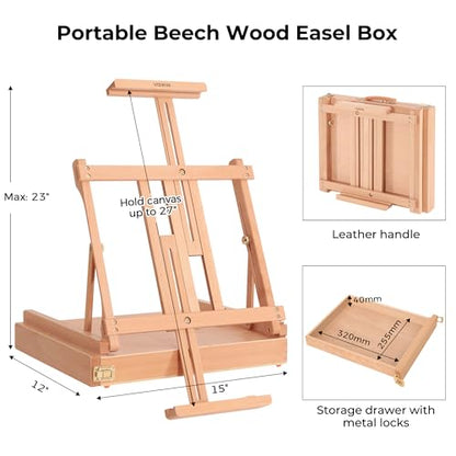 VISWIN Deluxe Oil Paint Set with Beech Wood Easel Box, Advanced Painting Kit with Paint Brush, Canvas, Palette, Oil Cup, Brush Washer, Pencils, Art Supplies, Painting Set for Adult, Artist, Beginners
