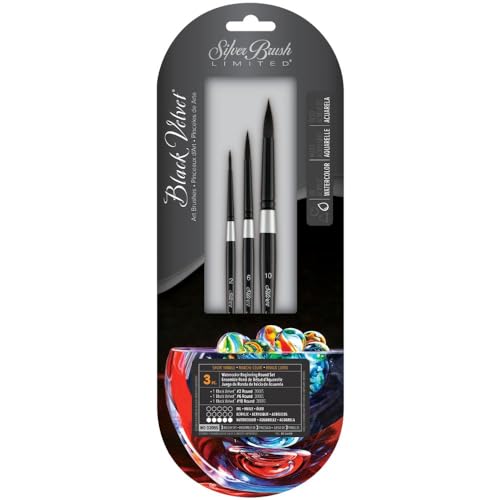 Silver Brush Limited Black Velvet Watercolor Beginning Round Set, 3pc - color: Watercolor Beginning Round Set, size: 3 Pc