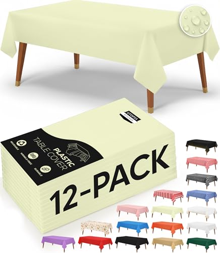 Utopia Kitchen Plastic Table Cloth Disposable [Ivory, 12 Pack] | Rectangle Tablecloth Waterproof Stain Resistant Party Table Cover - color: Ivory, size: 54X108 Inch - 12PC
