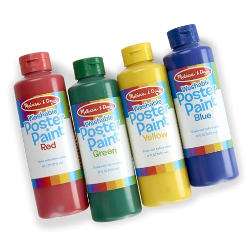 Melissa & Doug Washable Poster Paint Set (4 Colors – Red, Yellow, Green, Blue)