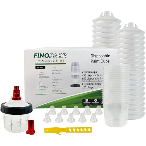 ENDOZER Disposable Paint Cup 50 Pack 6 Ounce(180ML) Mixing Cups for Automotive Spray Gun with 50 Liners and Lids System, 1 Hard Cup with Retainer Ring, 20 Plugs, 2 Adapters for Paint Gun - color: Dis-180ml-50pcs
