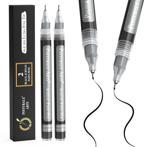 Pinturale Arts® Ultra Fine Tip Acrylic Paint Pens | Set 2 Black Paint Pens Extra Fine Point 0.5 mm | For Black Paper, Ceramics, Rock Painting, Glass, Wood, Canvas, Metal - color: Black