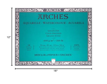 Arches Watercolor Paper Block, Cold Press, 12" x 16", 300 pound (1795067) - size: 12"x16"