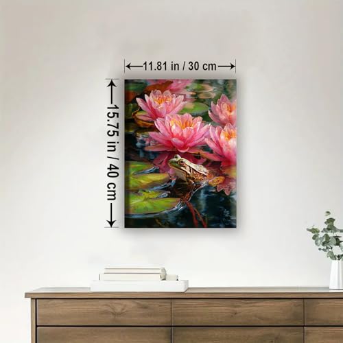 Aeontinity Blooming Waterlily Frog Animal Framed Canvas DIY Paint by Numbers Kit Bar Cafe Cave Home Room Wall Bathroom Porch Patio Decor Gift, 16 x 12 Inch - color: BLOOMING WATERLILY FROG