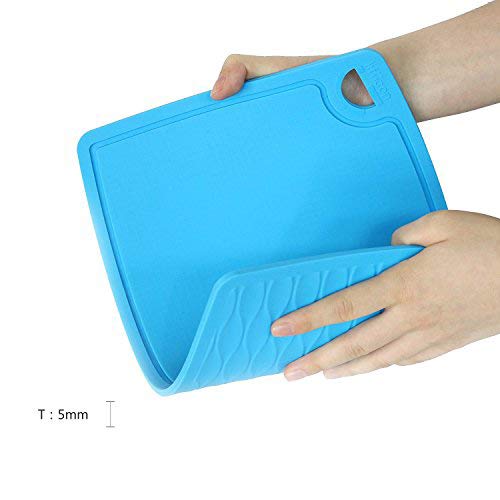 Liflicon Thick Silicone Cutting Board 12.6'' x 9.1'' Foldable & Flexible Design Juice Grooves Easy Grip Handle Dishwasher Safe-Blue - color: Blue, size: 12.6"L x 9.1"W