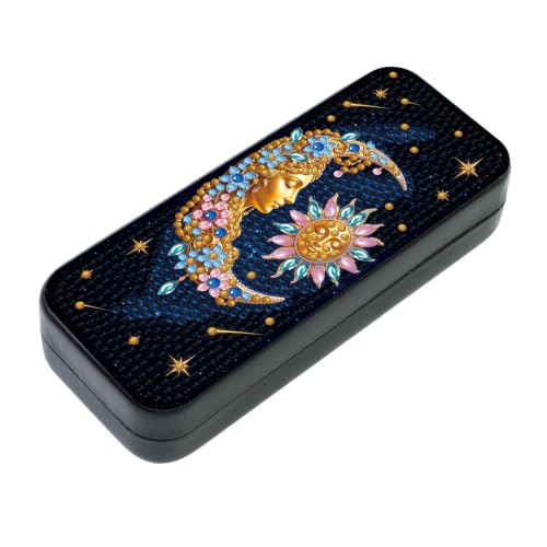 Sun Moon 5D Diamond Art Painting Kit, Hard Shell Eyeglasses Glasses Case | DIY Special Shaped Diamond Dots, Small Gem Art Paint Mosaic Kits, Cute Rhinestone Sunglasses Case for Adults Beginner Women - color: Black Sun & Moon