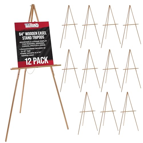 U.S. Art Supply 64" Wooden Easel Stand, Adjustable A-Frame Wood Tripod - color: black