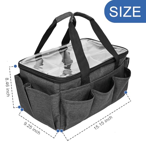 Multi-Functional Tote Craft Bag Desktop File Folder Carrying Bag With Pockets For Art,Craft,Sewing, Travel, Daily Use,Office (Dark Grey) - color: Dark Grey