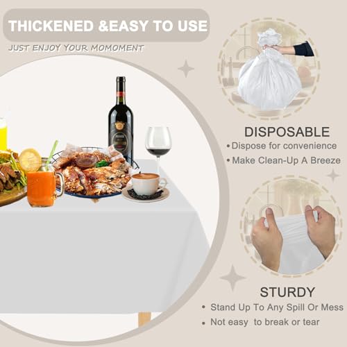 D&Z 6 Pack White Disposable Plastic Tablecloth 54"x108" Table Cover - color: White, size: 6 Pack 54"×108" Rectangle