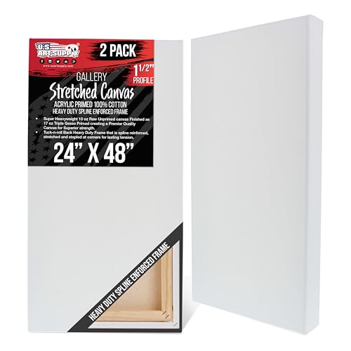 U.S. Art Supply 24"x48" Stretched Canvas for Painting, Gallery Depth 2-Pack - size: 24" x 48"