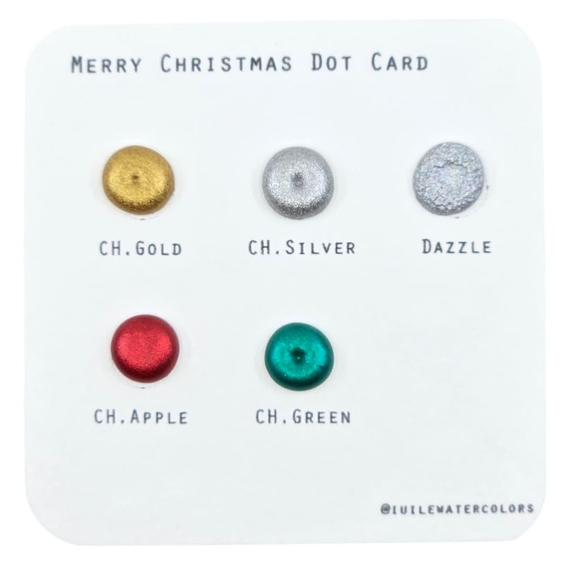 IUILE Handmade Watercolor Paints - Merry Christmas Dot Card (5 colors). Metallic, Shiny, Shimmer - color: Merry Christmas Dot