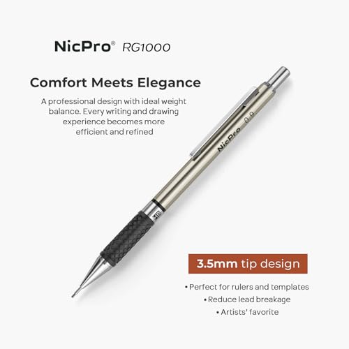 Nicpro 0.9 mm Art Mechanical Pencil Set in Storage Case, 3 PCS | Metal Drafting Pencil Lead Pencil+6 Tube HB Lead Refill, 12 Eraser, Comfort Grip For School Writing, Artist Drawing Sketching - style: 3 Pack (0.9mm)