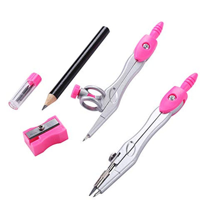 Vobou 10 pcs Math Geometry Set Student Supplies,Compass Kit Set (Pink） | Shatterproof Storage Box,Rulers,Protractor,Compass,Eraser,Pencil Sharpener,Lead Refills,Pencil,for School and Drawing - color: Red
