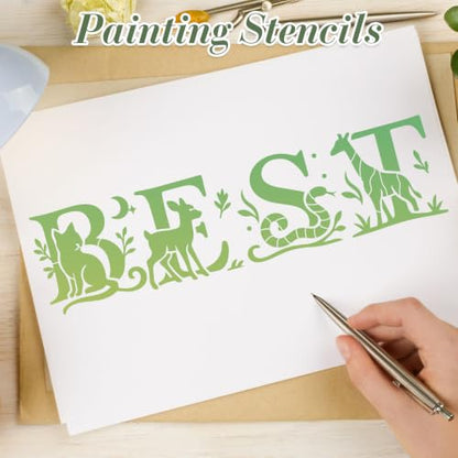 Letter Stencils for Crafts Reusable 36Pcs Number Stencils(5.1X5.1 in) - color: Animal Letter