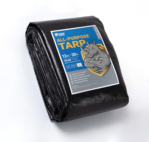 GUARD SHIELD Tarps Heavy Duty Waterproof 12x20 Feet Black Poly Tarp Cover Outdoor Thick UV Resistant Tarpaulin with Grommets 10mil - color: Black, size: 12x20