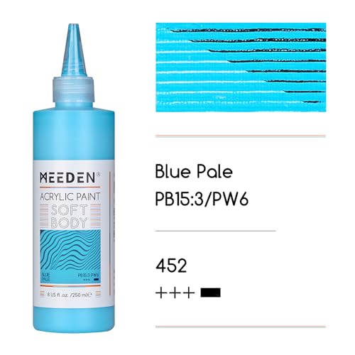 MEEDEN Soft Body Acrylic Paint: Blue Pale Matte Finish 250ml/8.45oz | Bulk Acrylic Colors in Ergonomic Bottle - Fluid Flow Art Paints for Artists Canvas Painting - color: Blue Pale