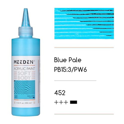 MEEDEN Soft Body Acrylic Paint: Blue Pale Matte Finish 250ml/8.45oz | Bulk Acrylic Colors in Ergonomic Bottle - Fluid Flow Art Paints for Artists Canvas Painting - color: Blue Pale
